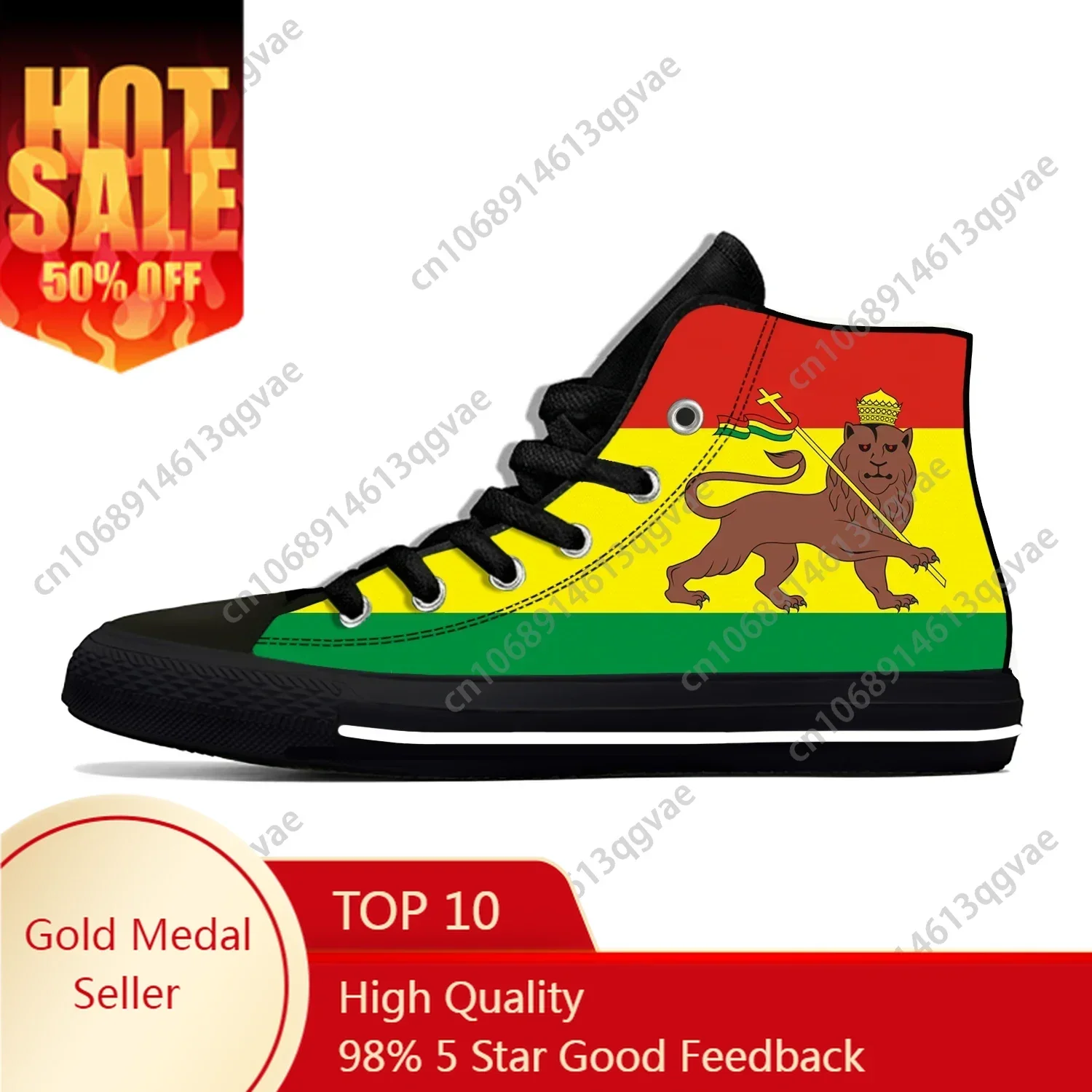 

Ethiopia Flag Lion of Judah Reggae Rasta Fashion High Top Casual Men Women Sneakers Lightweight Breathable 3D Print Cloth Shoes