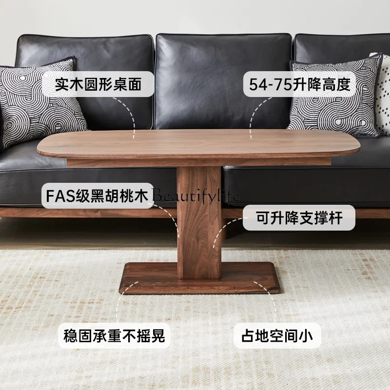 FG10Black walnut oval coffee table solid wood lifting dining table home desk modern simplicity