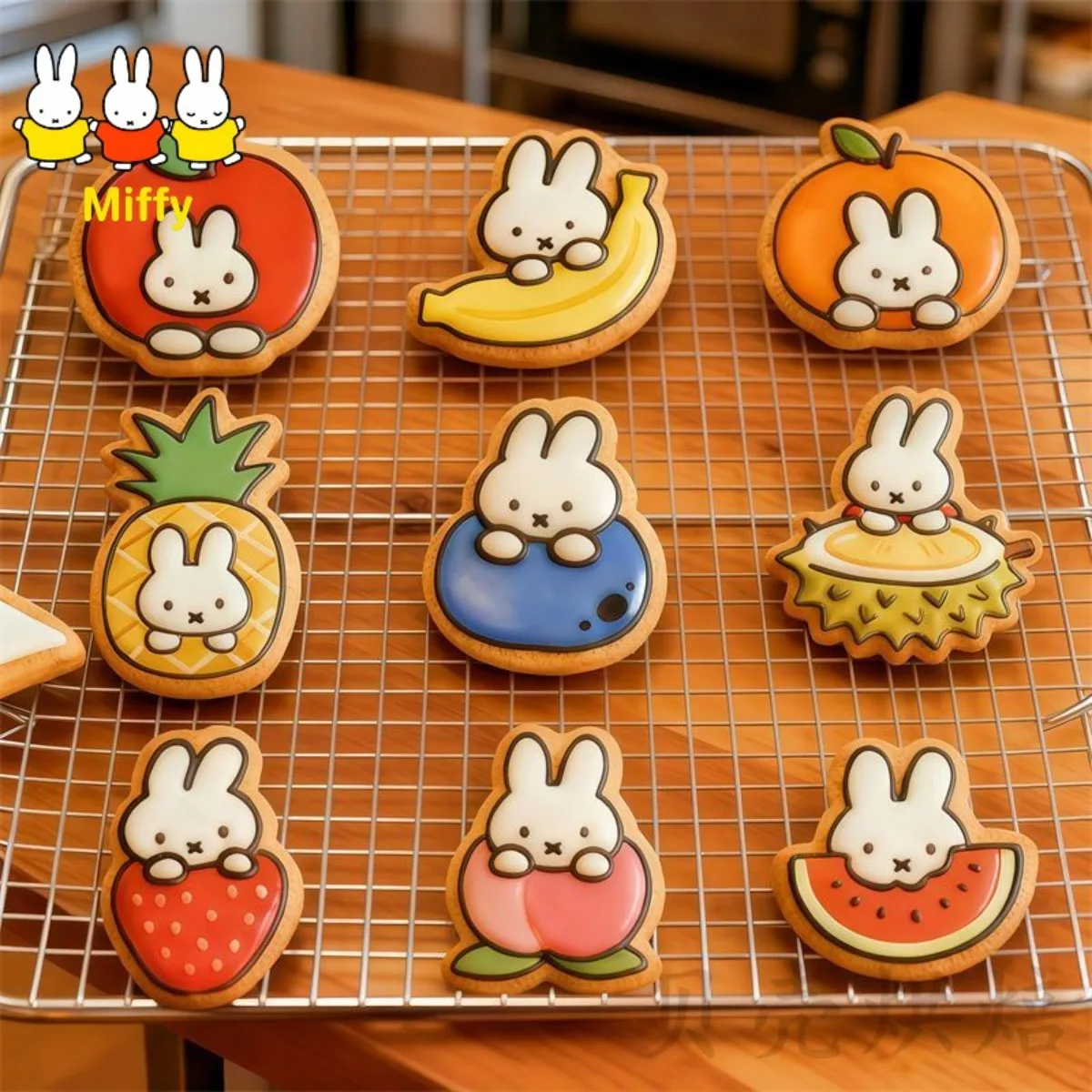 Molde para galletas de dibujos animados de fruta y conejo Kawaii Miffy, molde para cortar galletas con tapa para mascotas, plátano, fresa, melocotón