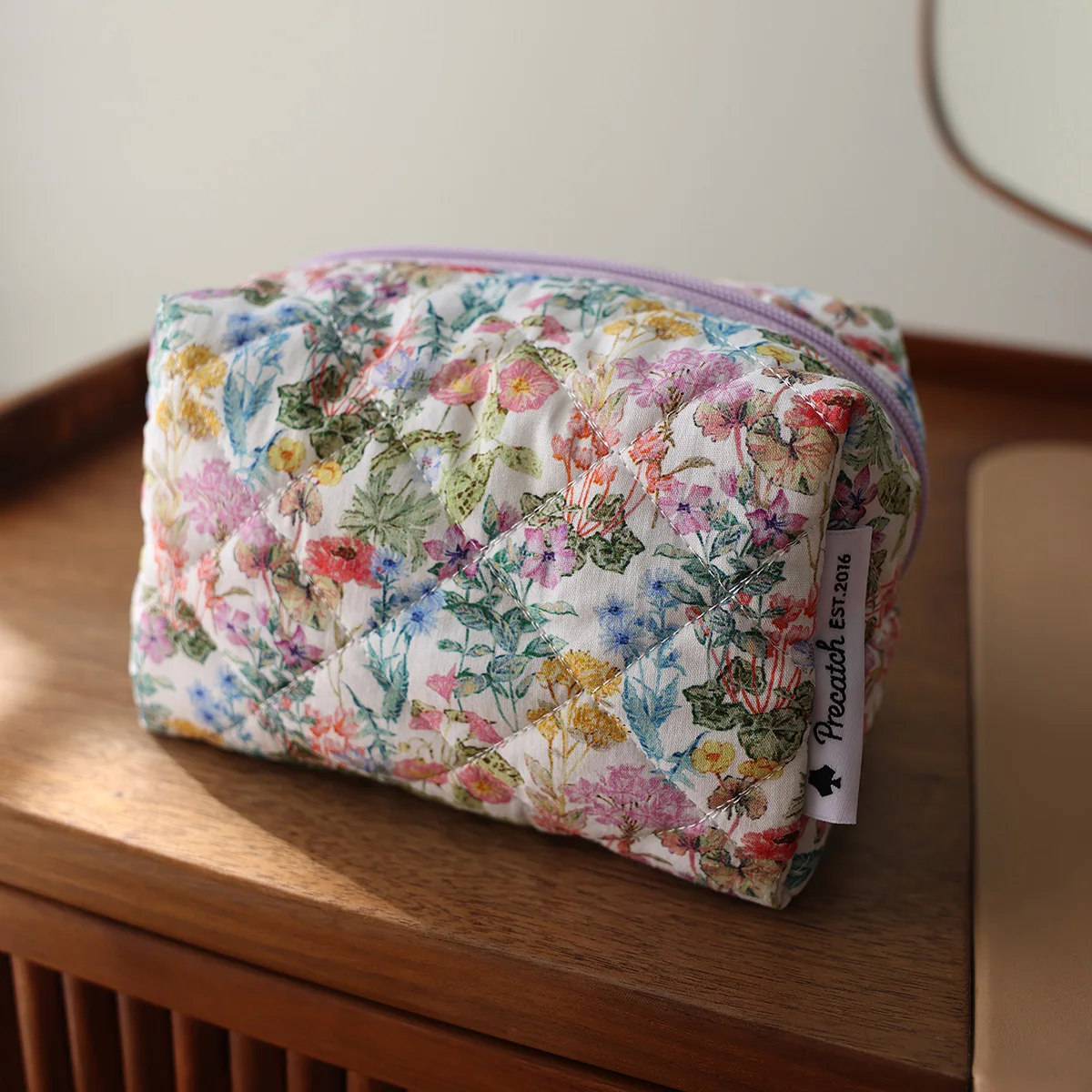 Portable cosmetic bag cute cartoon flower print toiletry bag travel supplies skin care storage bag multifunctional liner bag