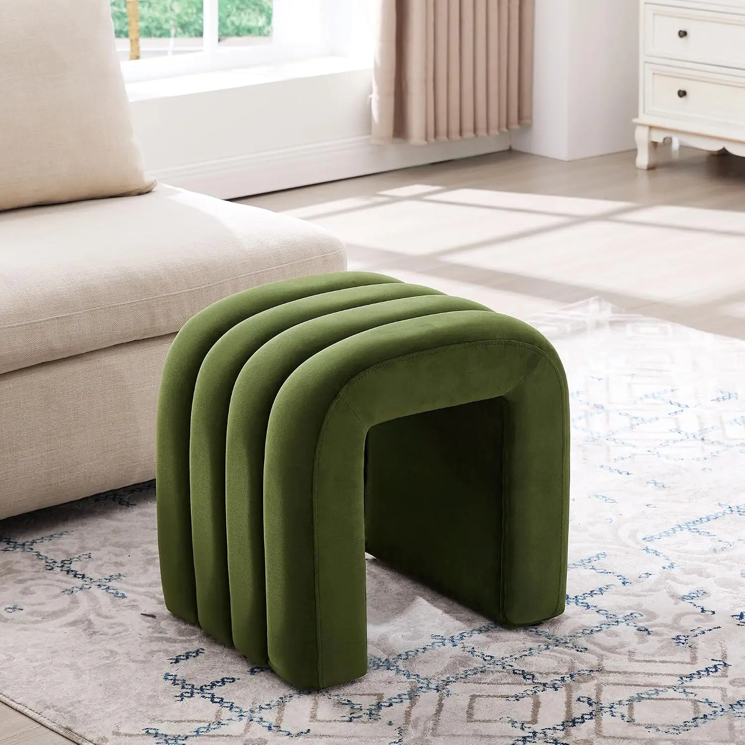 Ottoman Foot Stool with Channel Tufted, Small Ottoman Bench for Entryway, Modern Velvet Vanity Stool Chair,, Customized