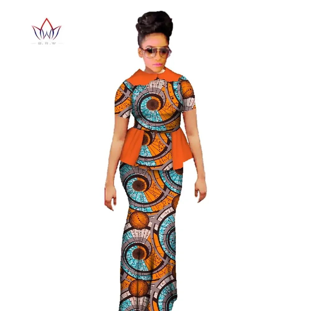 

Bintarealwax African Wax Print Skirt Sets Women Traditional Clothing Bazin Riche Africa Two Piece Outfits Long Skirt Set WY397