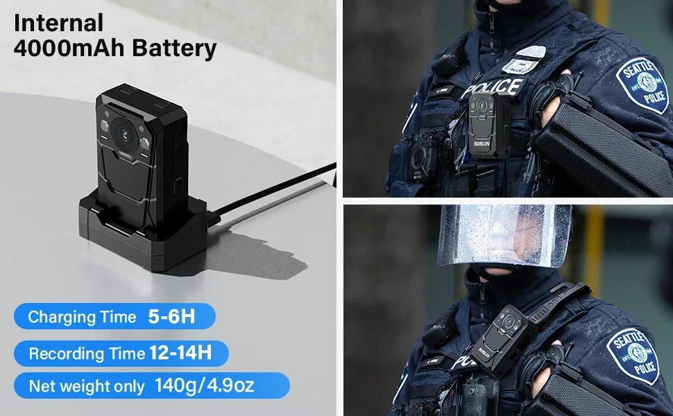 BOBLOV Mini Camera B4K3 Body Mounted Cam 4000mAh 13 Hours Recording GPS Camera with Charging Dock 48MP Micro Cam Police IP68