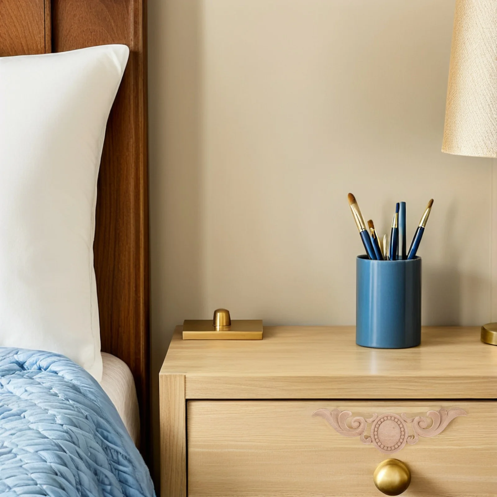 

2pcs Wood Carved Appliques Onlays: Ornate Flower Carvings For Furniture Wall Cabinet Door Corner Beige Diy Home Decor Craft