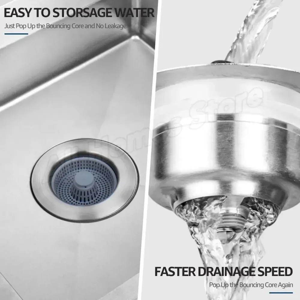 Kitchen Sink Drain Strainer 3-in-1 Stainless Steel Sink Stopper Pop Up Anti-clogging Sink Stopper with Detachable Drain Basket