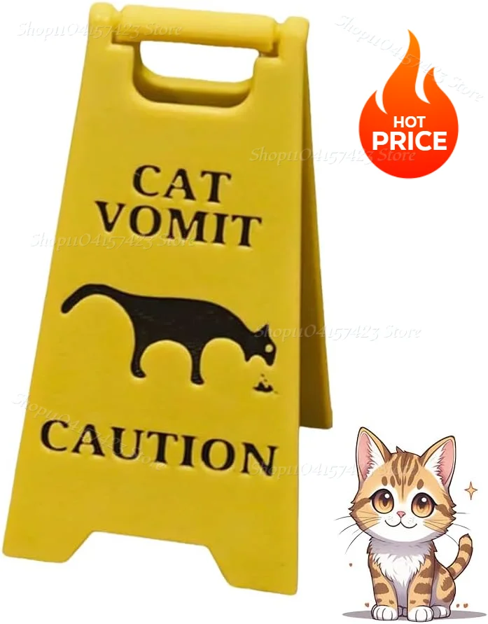 New Fashion Cat Vomit Sign,Dogs Vomit Sign, Bright Yellow Cat Warning Sign Funny Desk Decoration For Pet Lovers Best Gifts