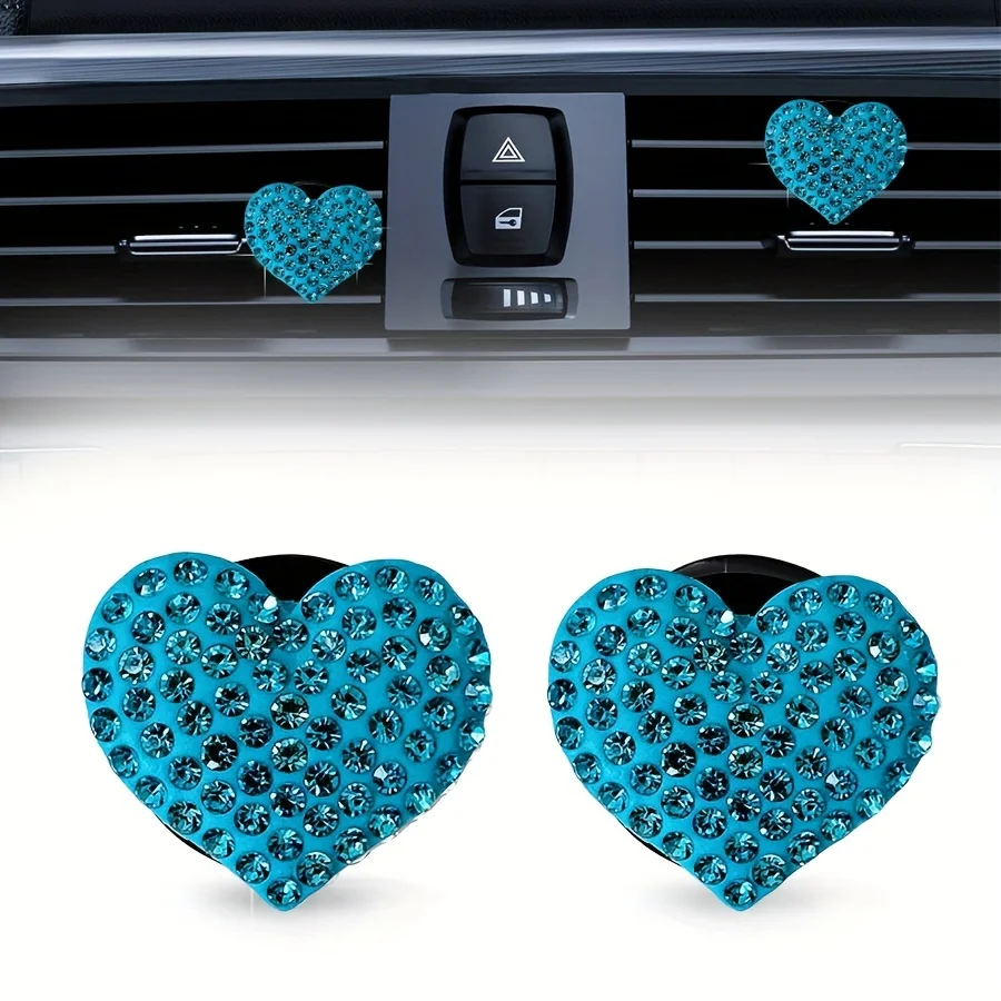 2 Stück Auto-Lufterfrischer-Clip mit Diamant-Strass-Herz, Parfüm-Clip zur Dekoration des Luftauslasses im Auto – Detail 3