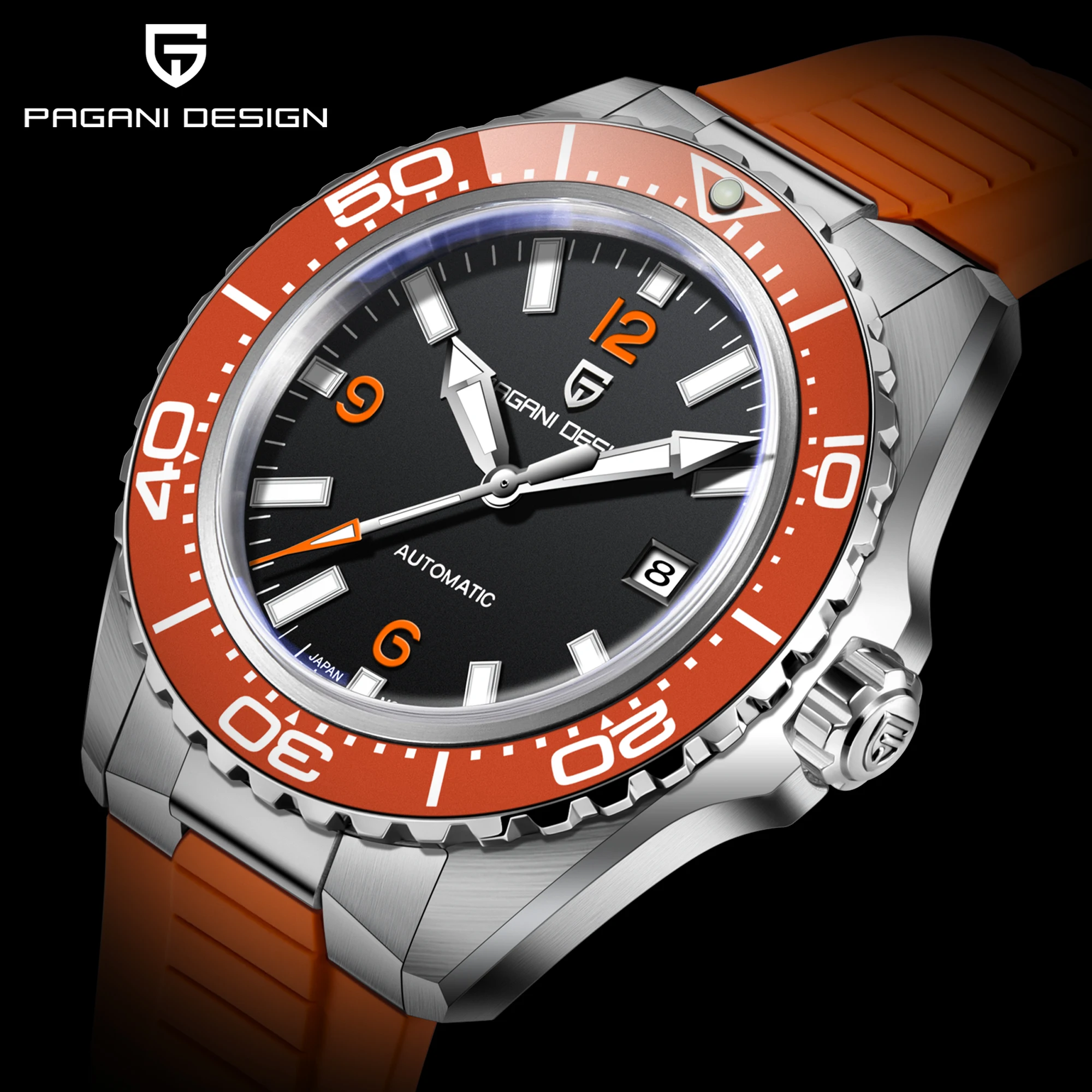 PAGANI DESIGN 42MM Orange Luxury Men Fully Automatic Mechanical Watch Sapphire Glass Stainless Steel Waterproof Watches for Men