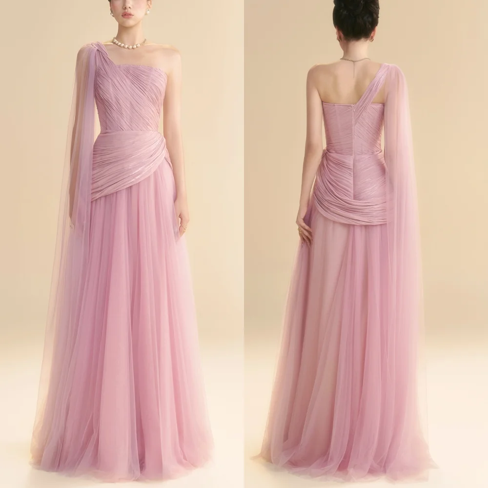 

Customized Net Pleat One-shoulder A-line Long Dresses Bespoke Occasion Woman Elegant Party Wedding Charming Elegant Evening