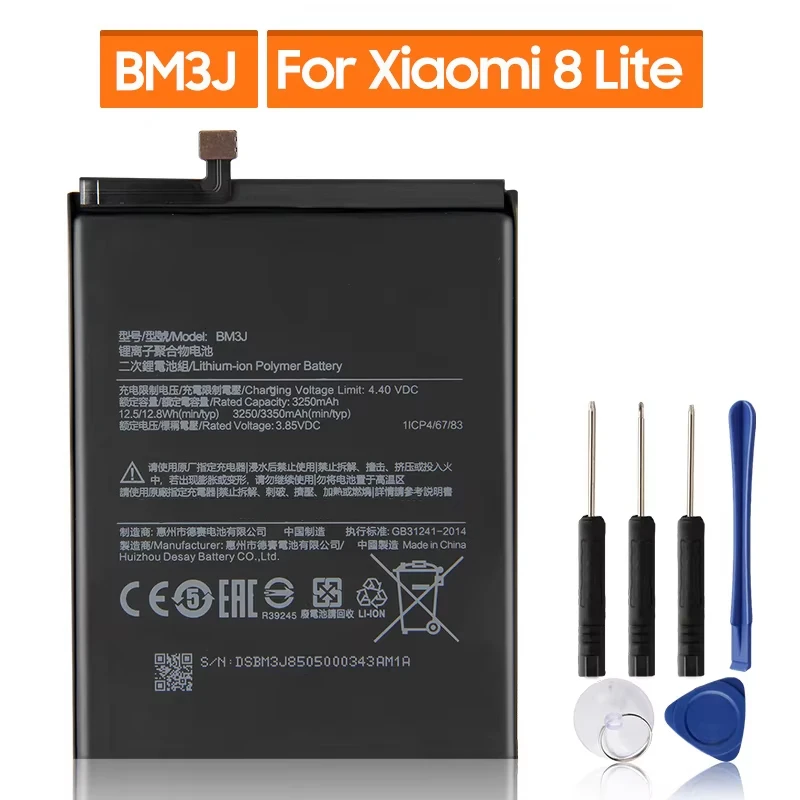 

2024 Production Replacement Battery For Xiaomi 8 Lite MI8 Lite BM3J Rechargeable Phone Battery 3350mAh
