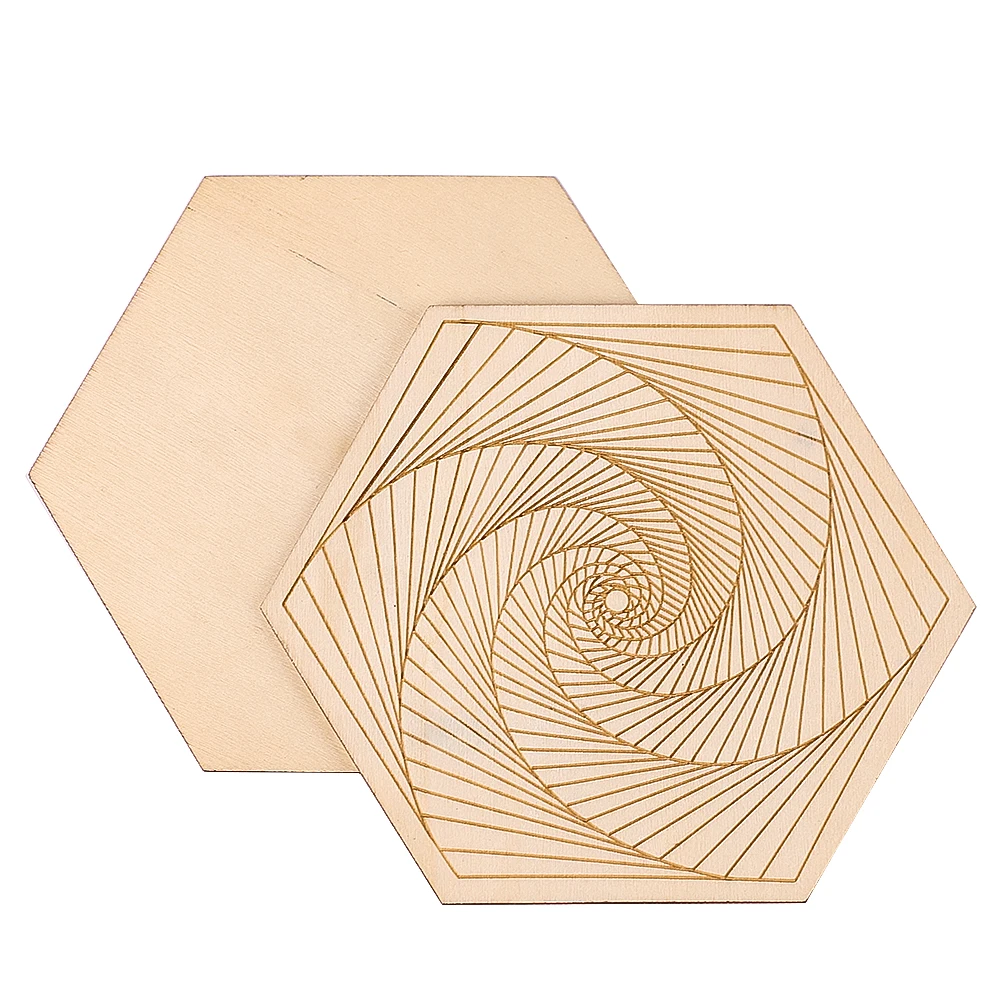 10cm Hexagonal Wooden Board Laser Engraved 3D Visual Effects Mug Thermal Cushion Yoga Energy Meditation Board Wiccan Supplies