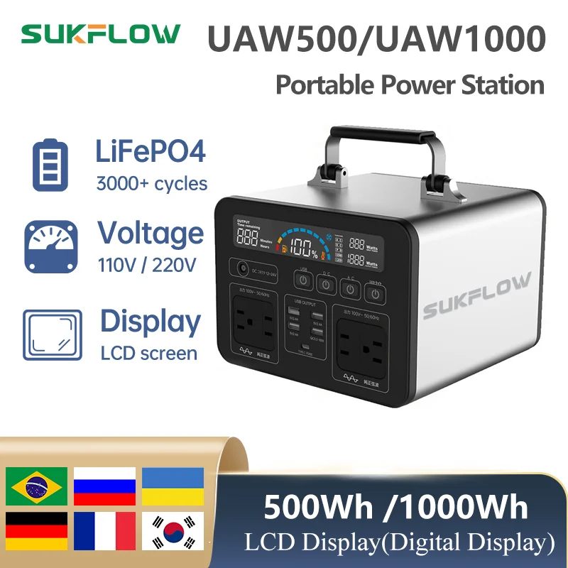 Sukflow-屋外キャンプ発電所、ポータブル太陽光発電機、500w-1000w、135ah-270ah