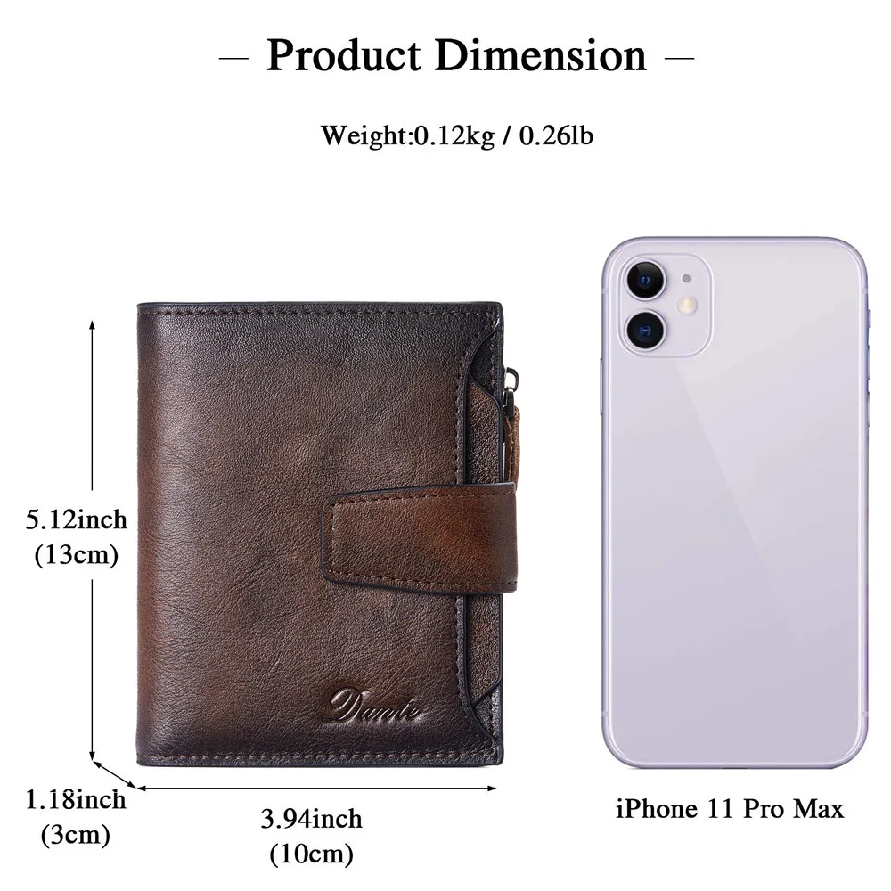 Men\'s Wallets RFID Genuine Leather Trifold Wallets For Men with ID Window and Credit Card Holder Man Purse Male Wallet Retro