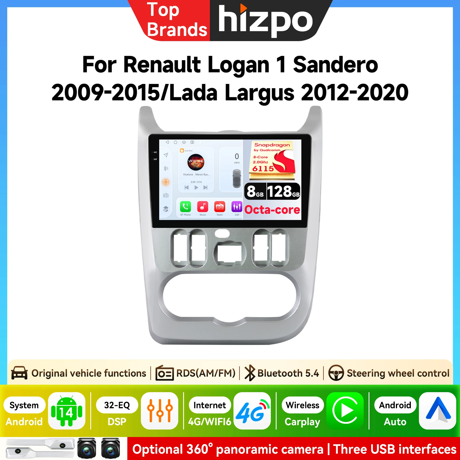 Hizpo 9'' von Qualcomm 8-Kern Auto-Radio für Renault Logan 1 Sandero 2009-2015 Largus Dacia Duster Android Multimedia-Player