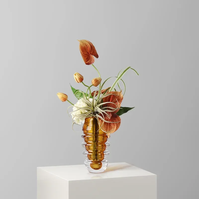 Modern Threaded Glass Vase Luxury Home Decor Creative Flower Arrangement for Living Room Dining Table Entrance Hallway