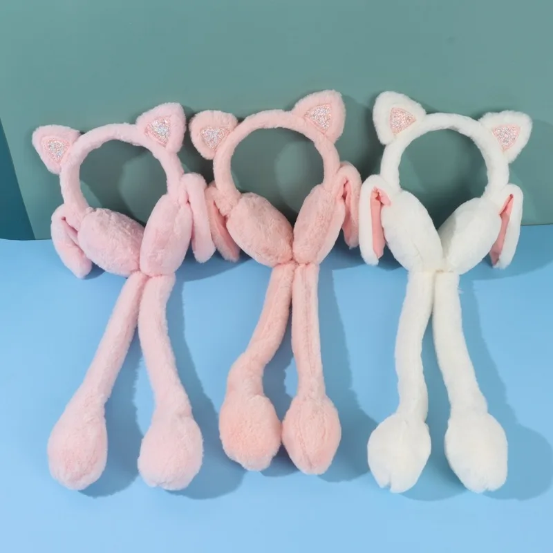 Cache-oreilles amusants en peluche pour enfants, en forme d'oreille de chat, mignon, mobile, chaud, hiver