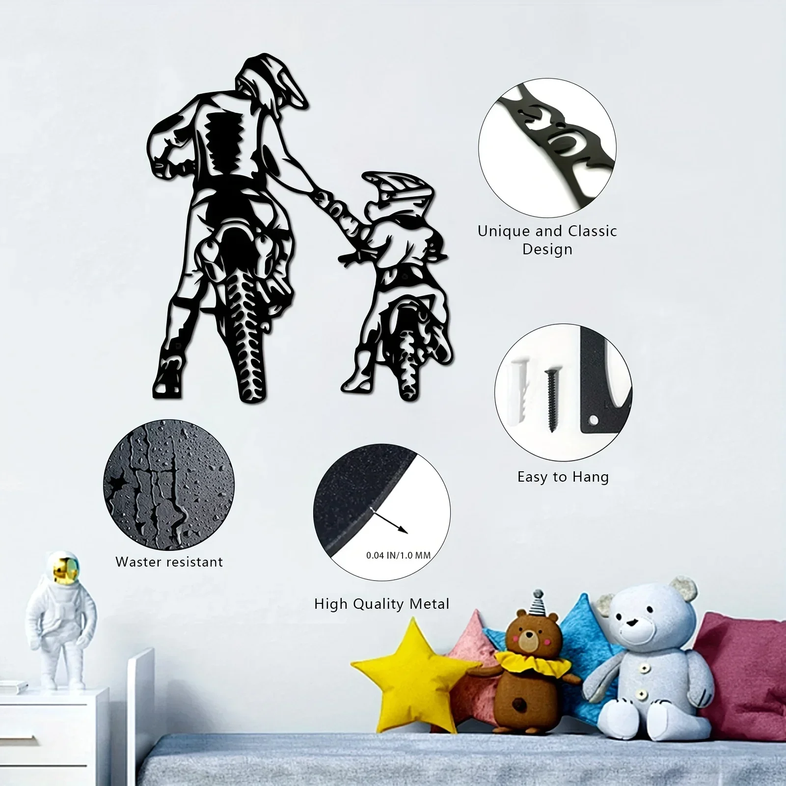 HELLOYOUNG Father and Son Moto Metal Wall Mounted Art Gift for Boy Father Gift Christmas Home Decor Bedroom Living Room  Wall De