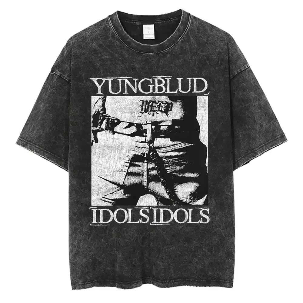Customization Washed Vintage Rocker Yungblud IDOLS Album Tour 2025 T-shirts Men Women Clothing Hip Hop Rock Oversized Short Slee