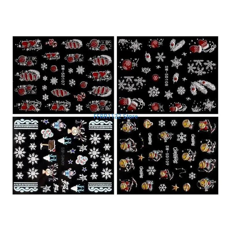 

Y1UF 4 Sheets Nails Art Stickers Decals Christmas Sticker Nails Art Decoration Supplies for Women and Girls