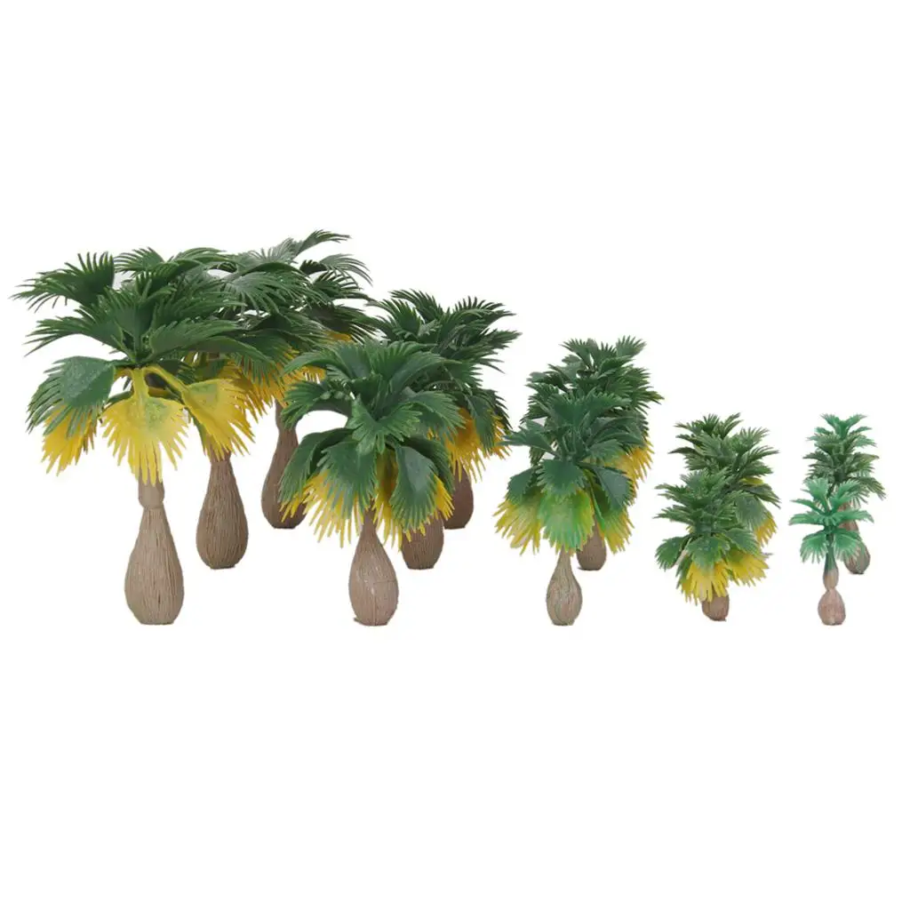 15pcs Mini Layout Model Train Palm Trees Tropical Forest Scenery Scale N Z 1:100-1:300 Green and Brown