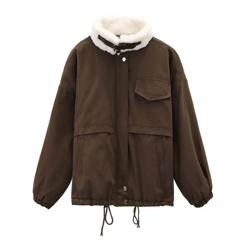 Winter Korean Version Cotton Jacket with Women's Plush and Thick Workwear, Parker Cotton Jacket, Winter Plus Size Loose Lambhair