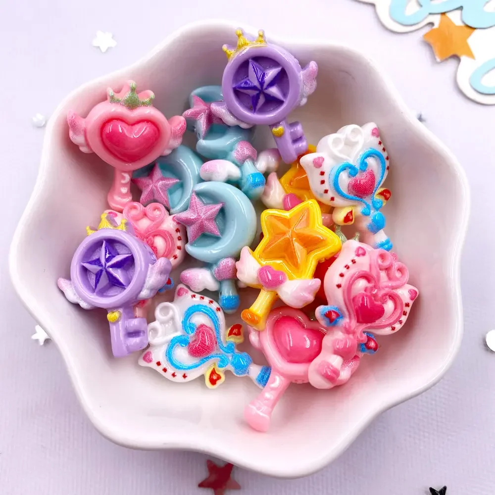 20PCS Resin Colorful Cartoon Love Magic Wand Flatback Stone Figurines DIY Hair Clip Scrapbook  Decor Jewelry Crafts Accessories