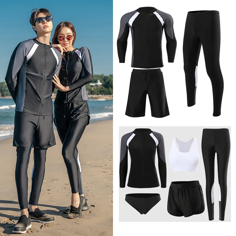 

New Men's Women's Growth Sleeve Pants Set Diving Suit with a Slim Body Cover Fashion Sports Diving Colored Hot Spring Swimwear