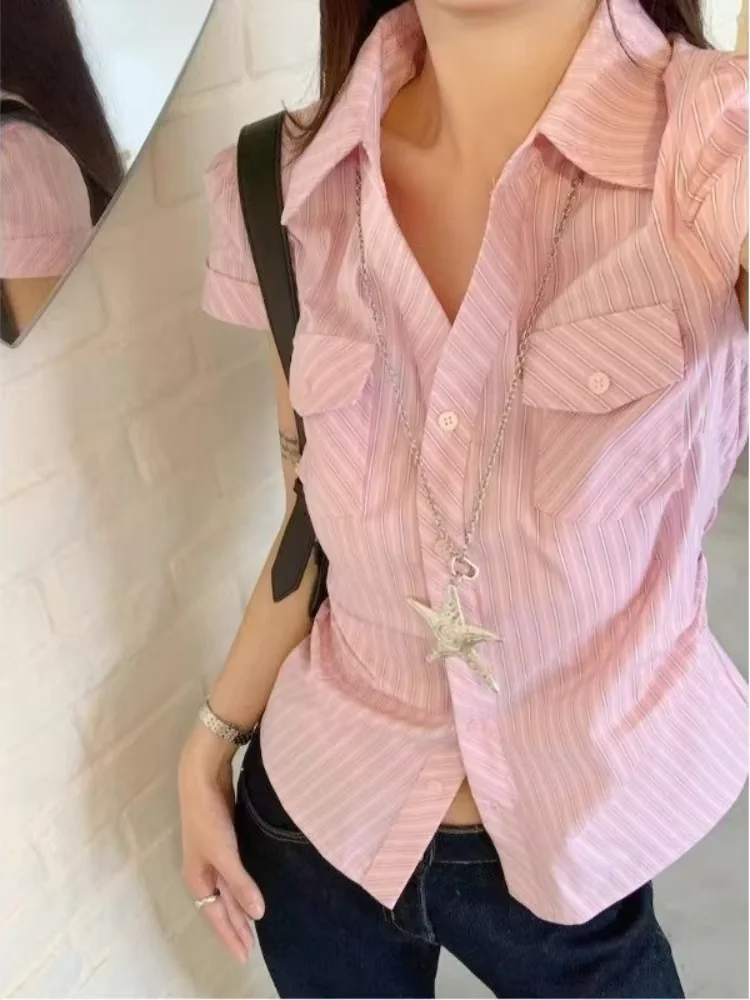 

Korea Pure Desire Stripe Simple T-shirt Slim Waist Vintage All-match Trendy Shirts Minority Personalized Streetwear Top