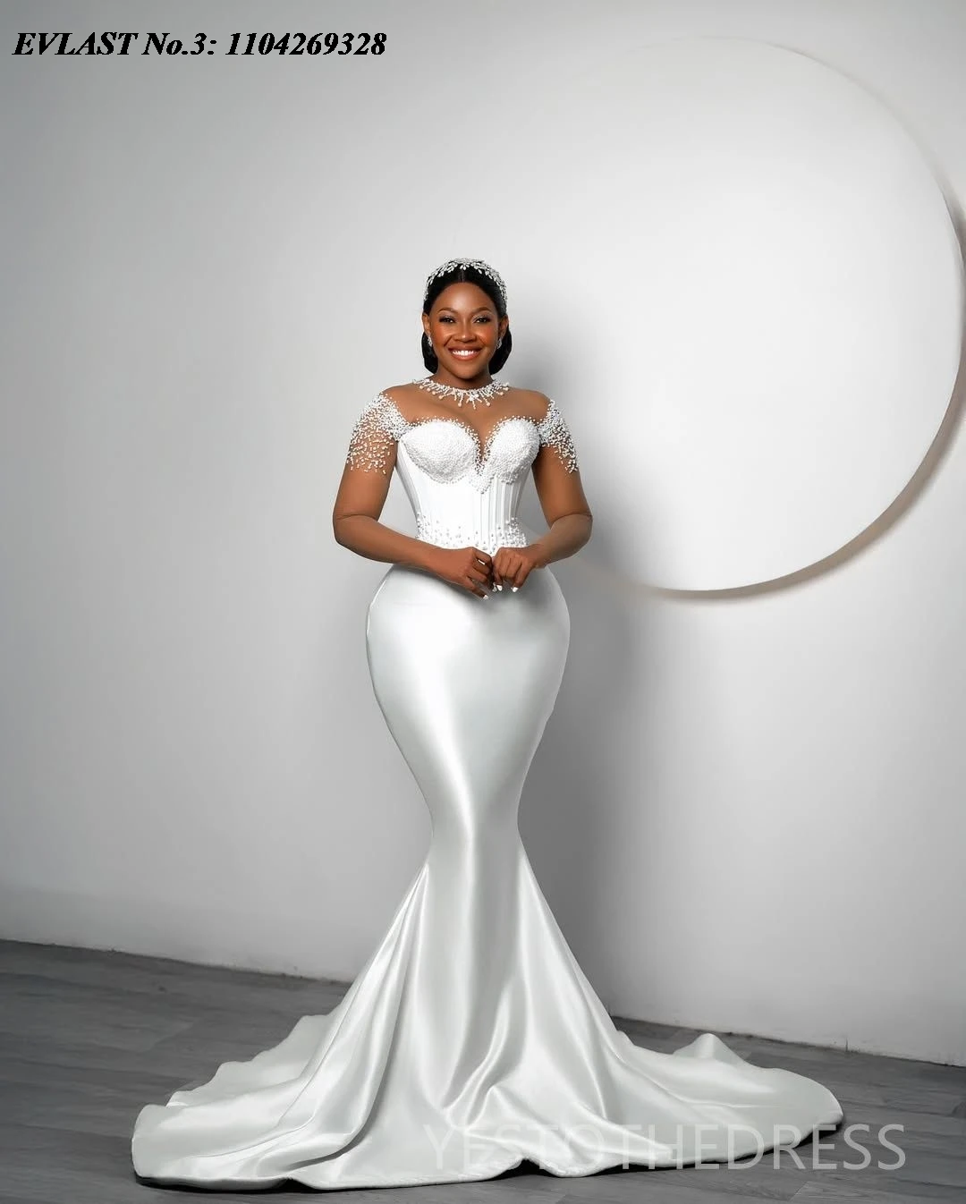 EVLAST Angepasst Meerjungfrau Hochzeit Kleid Satin Applique Perlen Kristall Perlen Abnehmbare Zug Brautkleid Vestidos De Novia E3W04