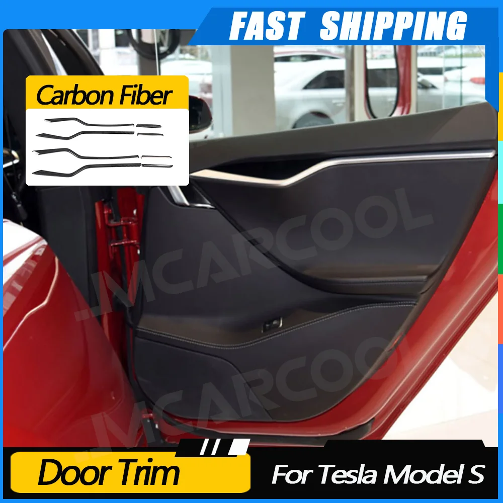 

Carbon Fiber Car Inner Door Trim Cover Interior Mouldings Trims for Tesla Model S 2016-2019 Car Decoration Accessories 8Pcs