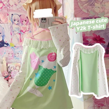 Odzież damska Luźne topy Koszule 2024 Wiosna Casual Long Sleeve Cute Subadorable Y2k T Shirt Japanese Kawaii Sweet Harajuku Tops