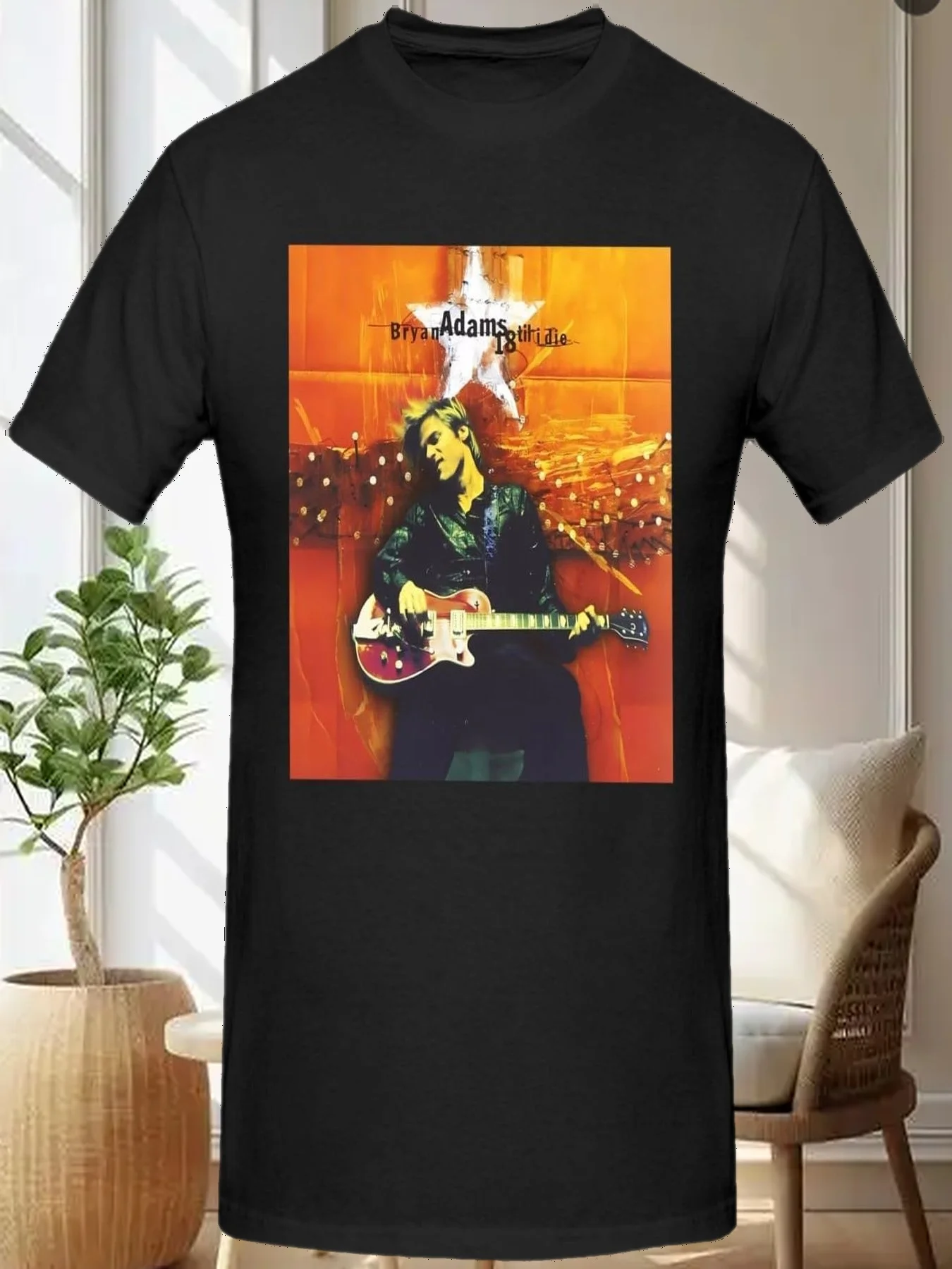 

Men Guys Bryan Canadian Guitar Adams Musician T-Shirt Round Neck Short Sleeve T-Shirts, Cool Cotton Tee Tops Shirt for Mans