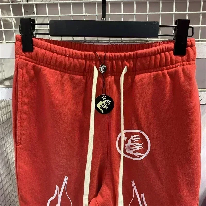 Y2K Red Flare Mulheres Calças Puro Algodão Logotipo Impressão Jogger Cordão Sweatpants Oversized Men Tracksuit Set