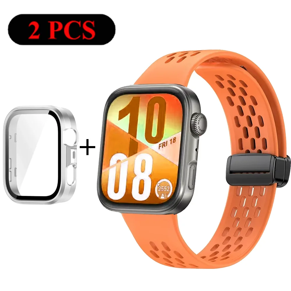 حافظة كمبيوتر + حزام سيليكون لساعة Huawei Watch Fit 4/4 Pro غطاء كامل واقي للشاشة غطاء ممتص للصدمات صلب لساعة Huawei Watch Fit 3/4 سوار
