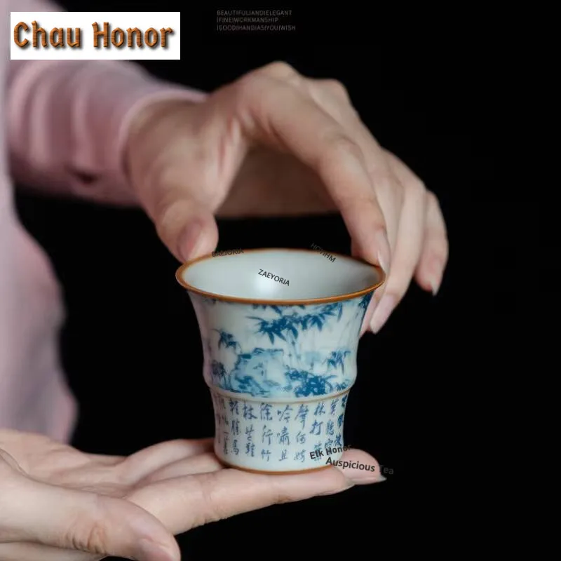 60ml Handamde Ru Kiln Green Mountain Bamboo Shadow Master Cup Zen Ceramic Teacup Tasting Mug Water Jug Fragrance Cup Ornaments
