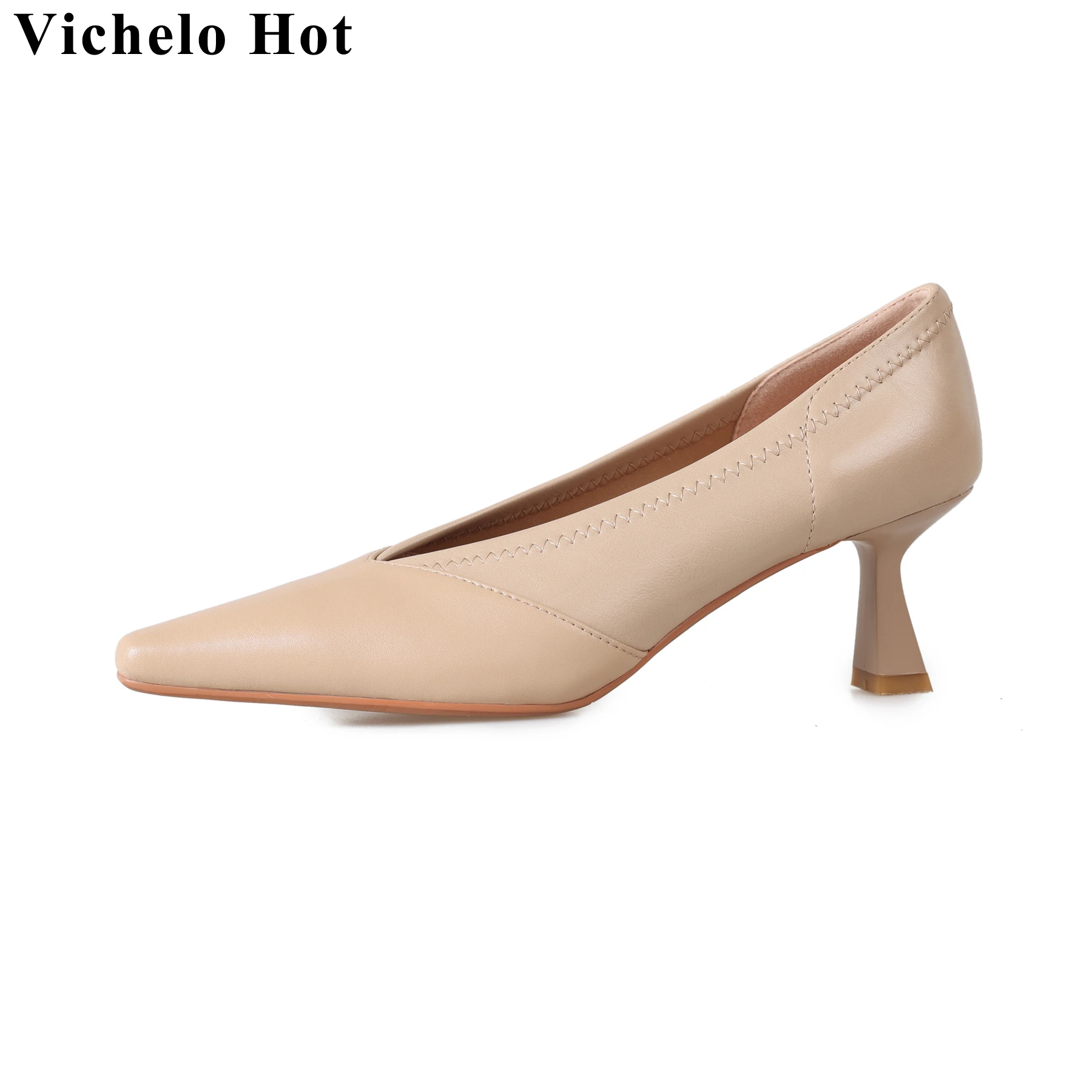 

Vichelo Hot Superstar Cow Leather Pointed Toe Slip On High Heels Spring Autumn Shoes Office Lady Shallow Wedding Ins Women Pumps