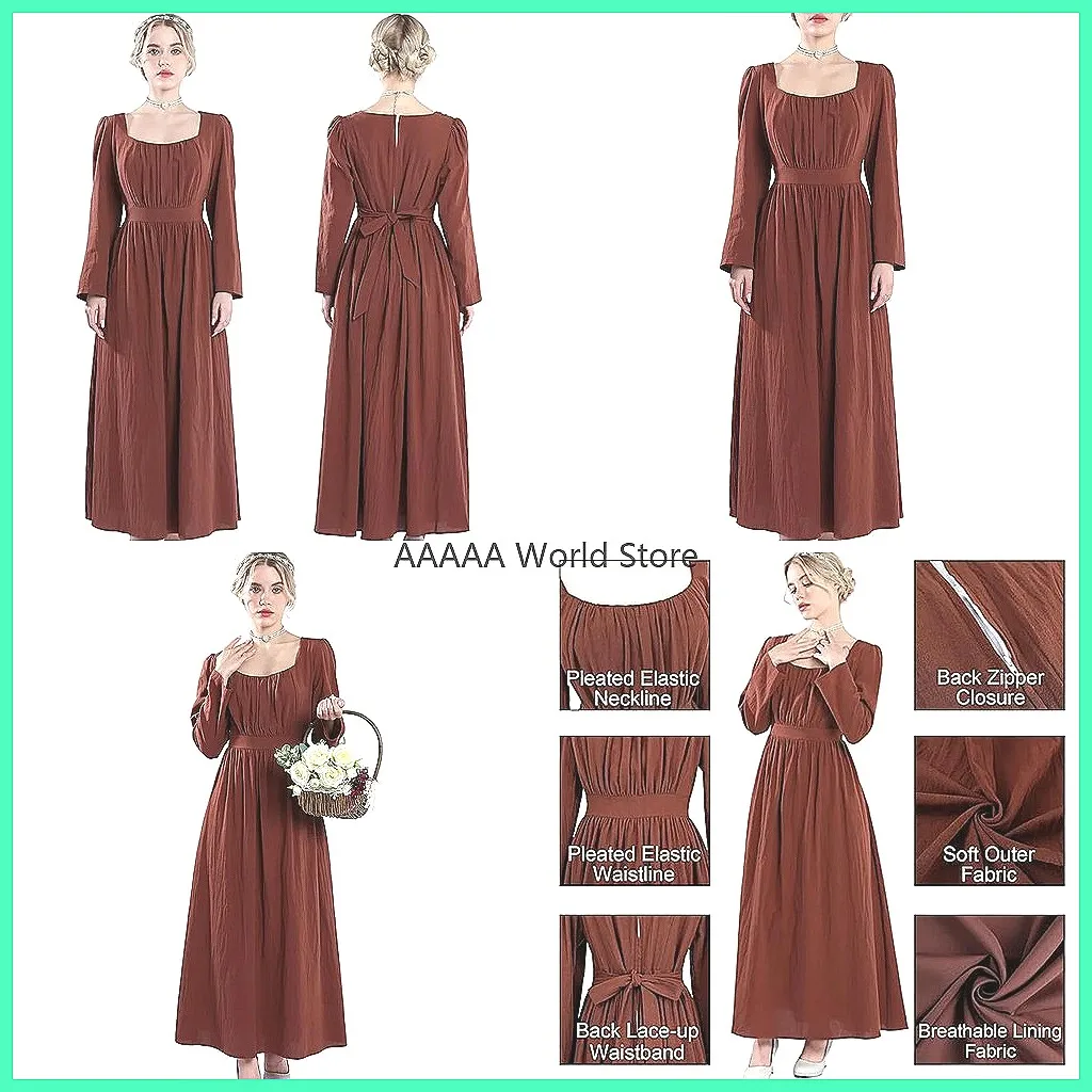 

Victorian Era Dress for Women, 18th Century Vintage Cosplay Costume, Brown Solid Color Regency Gown (Character Count: 78)