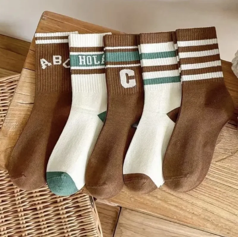 5pair/set Fashion Sporty Calf Sock for Kids Boy Girl Chic Korean School Sock for Children Spring Autumn Soft Cotton School Sock