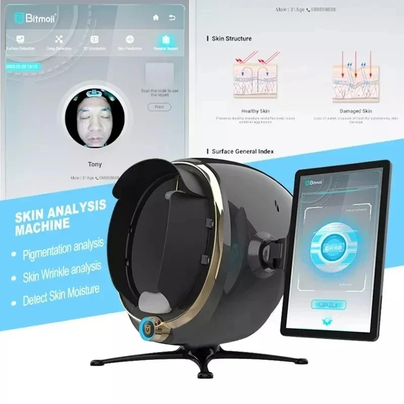 3D Hautpflege Gesichts analysator Monitor Maschine Zaubers piegel tragbare Prüfung Englisch Detektor Gesicht Kamera Test analyze