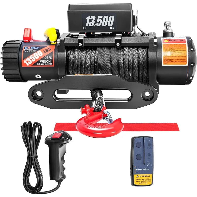 

13500LBS Load Capacity Synthetic Rope Towing Winches for Truck SUV,with Wired Handle and Wireless Remote