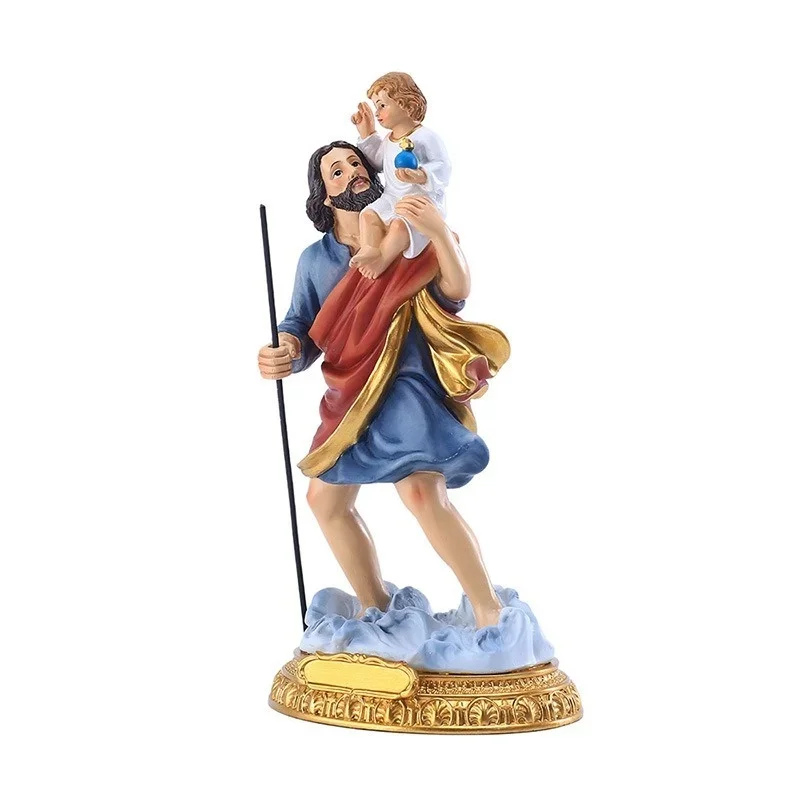 1Pc Saint Joseph with Child Resin Religious Statue Catholic Figurines Colored Hand Painted Religious As Gifts Home Decor