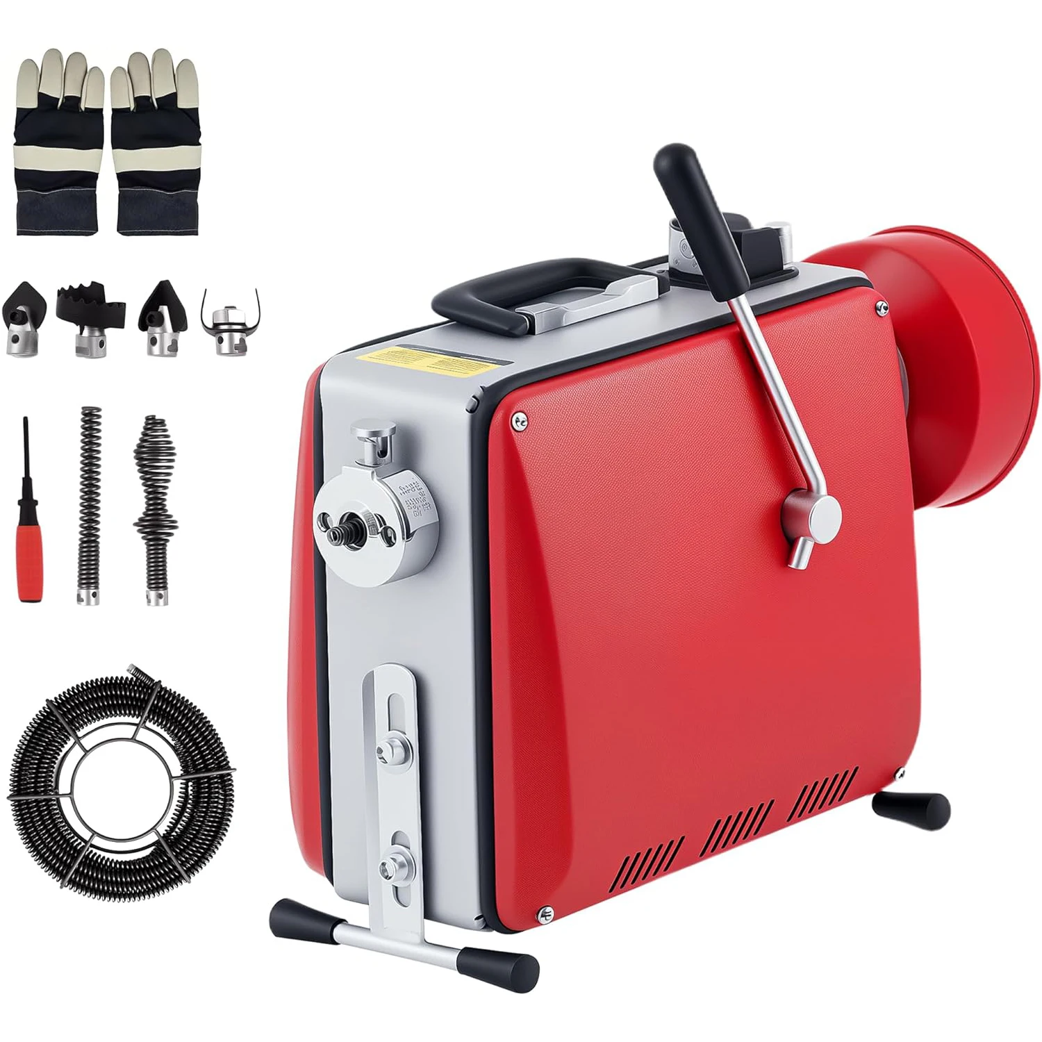 Portable Electric Drain Cleaner Machine, 500W Heavy-Duty Sewer Snake Auger with Auto-Feed, 66ft & 16ft Dual Cables & 6 Cutters for 1-4 Inch Pipes Clog Removal, for Household & Professional Use
