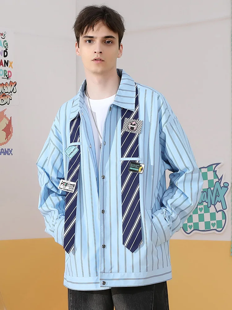 Decorative Fun Print Couple Shirt Detachable Label Street Style Loose Fit Short Jacket Women's Outerwear Spring Season