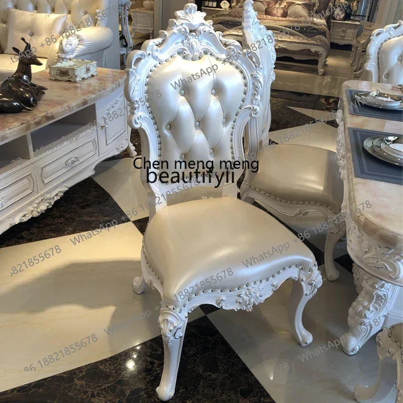 European solid wood with armrests leather dining chair American ivory white tiger leg large2936