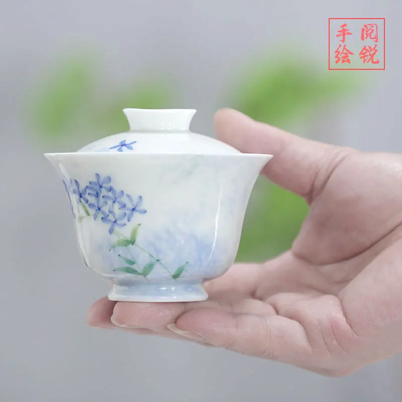 Gaiwan Chawan Tea Cup Puer Bowl Set Soup Tureen Chinese Kung Fu Mugs Porcelain Ceramic Tableware Ceremony Embryo White Akadama