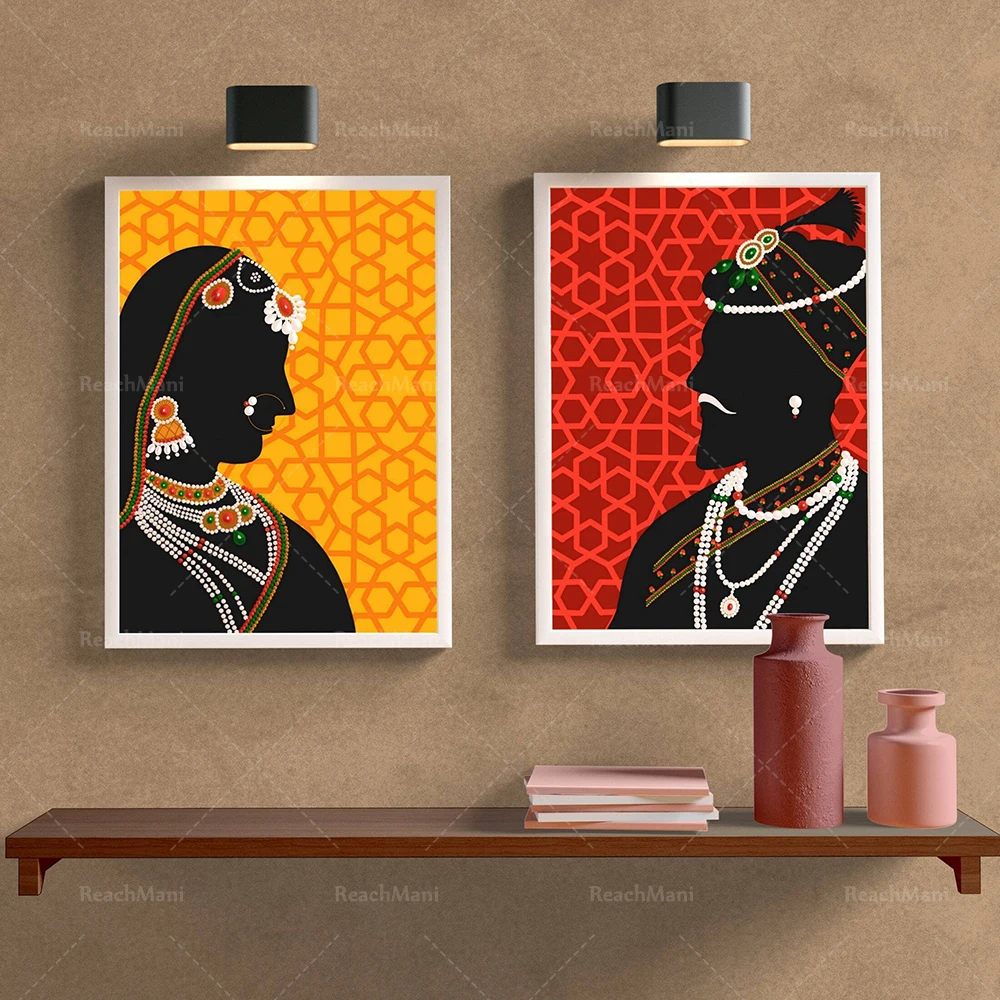 Indian Royal Lady, Royal Man, Indian Camel, Indian Elephant Canvas, Digital Mughal Art, Printable Indian Wall Decor Poster