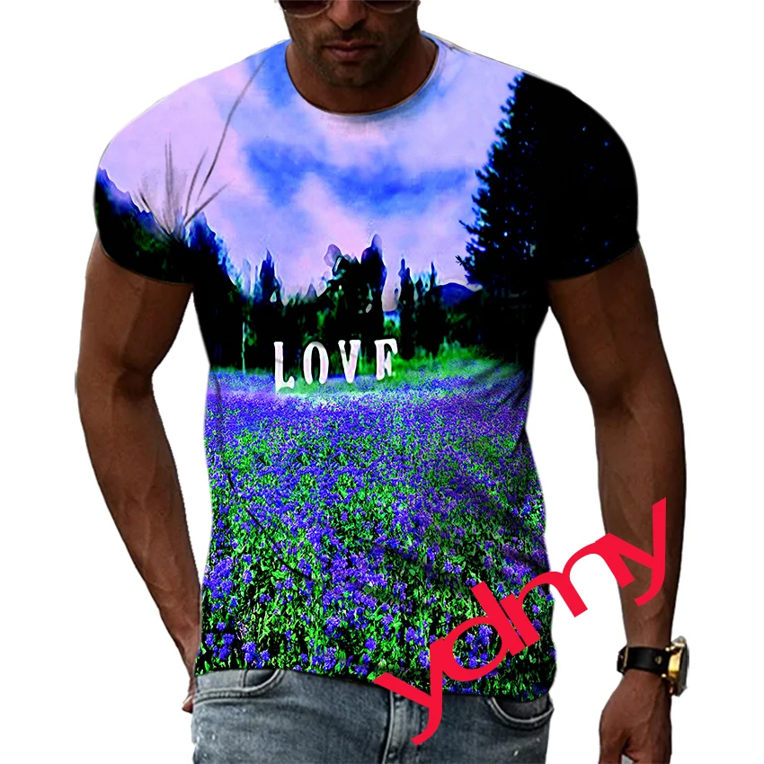 New Summer Tide Landscape Picture  Men T-Shirts  Casual 3D Print Tees Hip Hop Personality Round Neck Short Sleeve  Tops