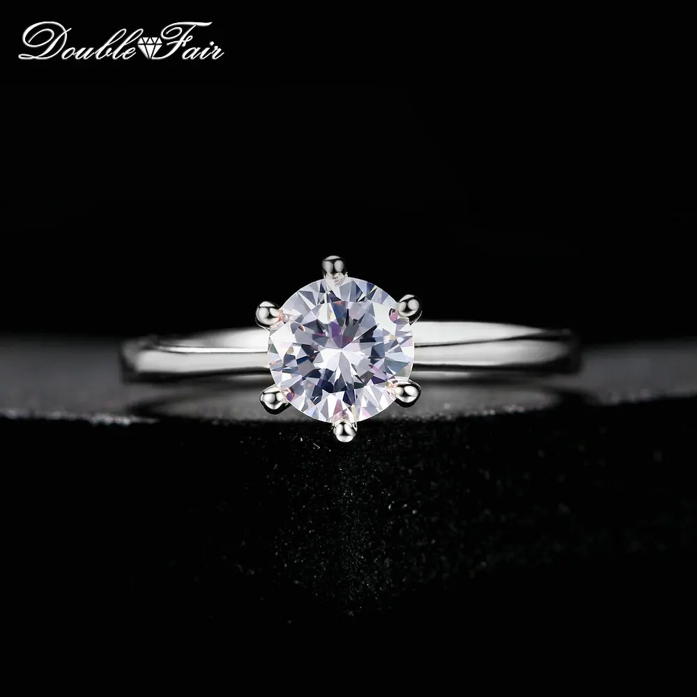 Dubbele Eerlijke 6-klauw Zirconia Princess Cut Bruiloft/Verlovingsring HotSale Zilver Kleur Sieraden Voor Vrouwen anel DFR013