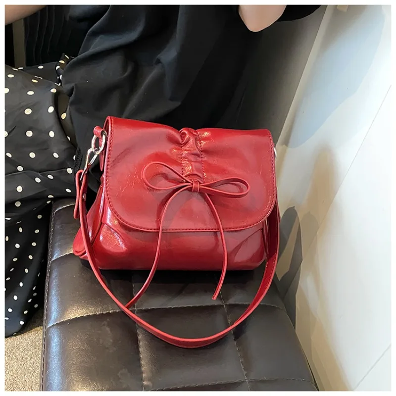 

Square Pu Hasp Hot Selling 2024 Shoulder Bag Solid Color Bow Fashion Crossbody Bag Soft Sewing thread Versatile Women's Handbag