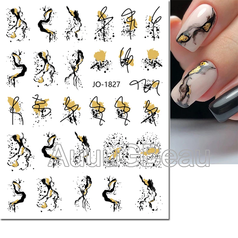 3D Nail Art Aufkleber blühen raucht goldene Linien Wellen blau mables Französisch Tipps selbst klebende Schieber Aufkleber für Nagel maniküre